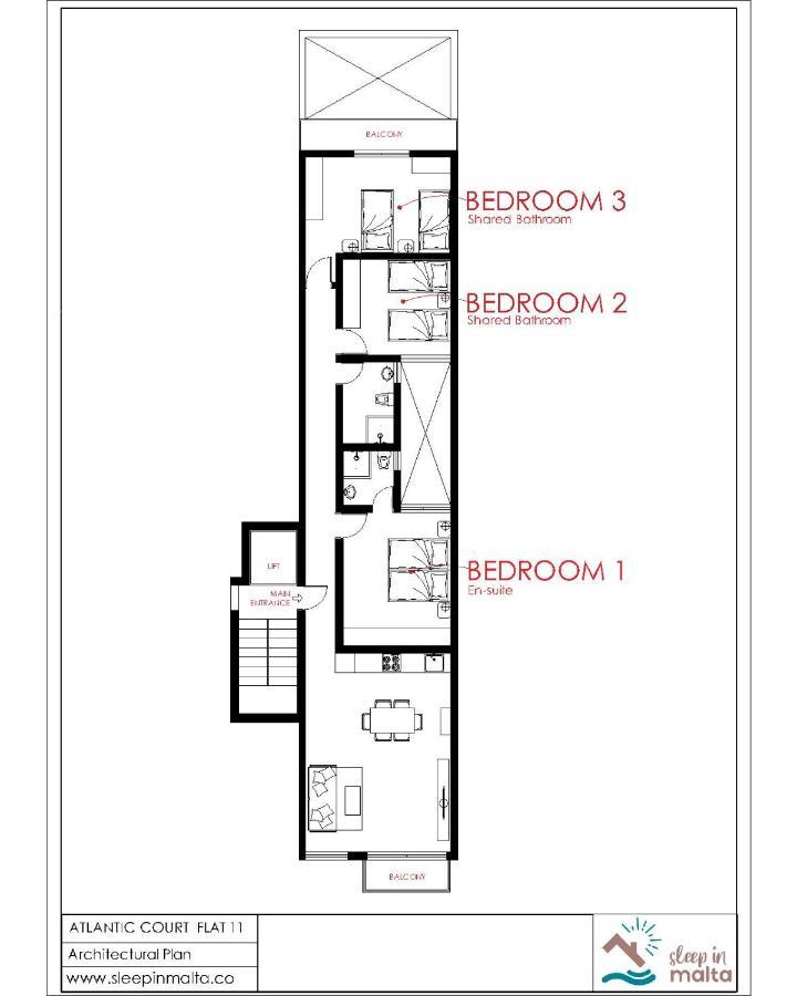 F11 Room 3, Private Room Two Single Beds Shared Bathroom In Shared Flat Msida Eksteriør billede